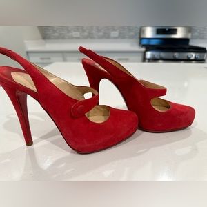 CHRISTIAN LOUBOUTIN SUEDE ROLANDE MARY
JANE HEELS